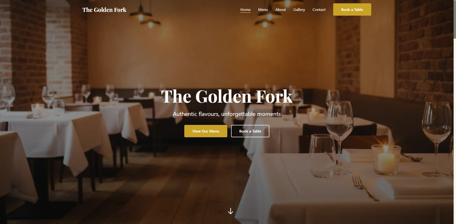 Golden Fork fine dining restaurant website design